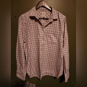 J Crew Boy Fit Womens Lavender White Cotton Shirt Size Large Long Sleeve Tunic